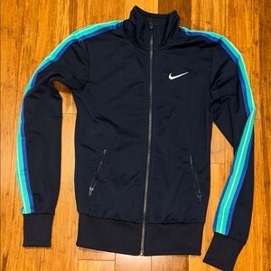 Nike Women’s Black Windbreaker with Blue and Green Accents